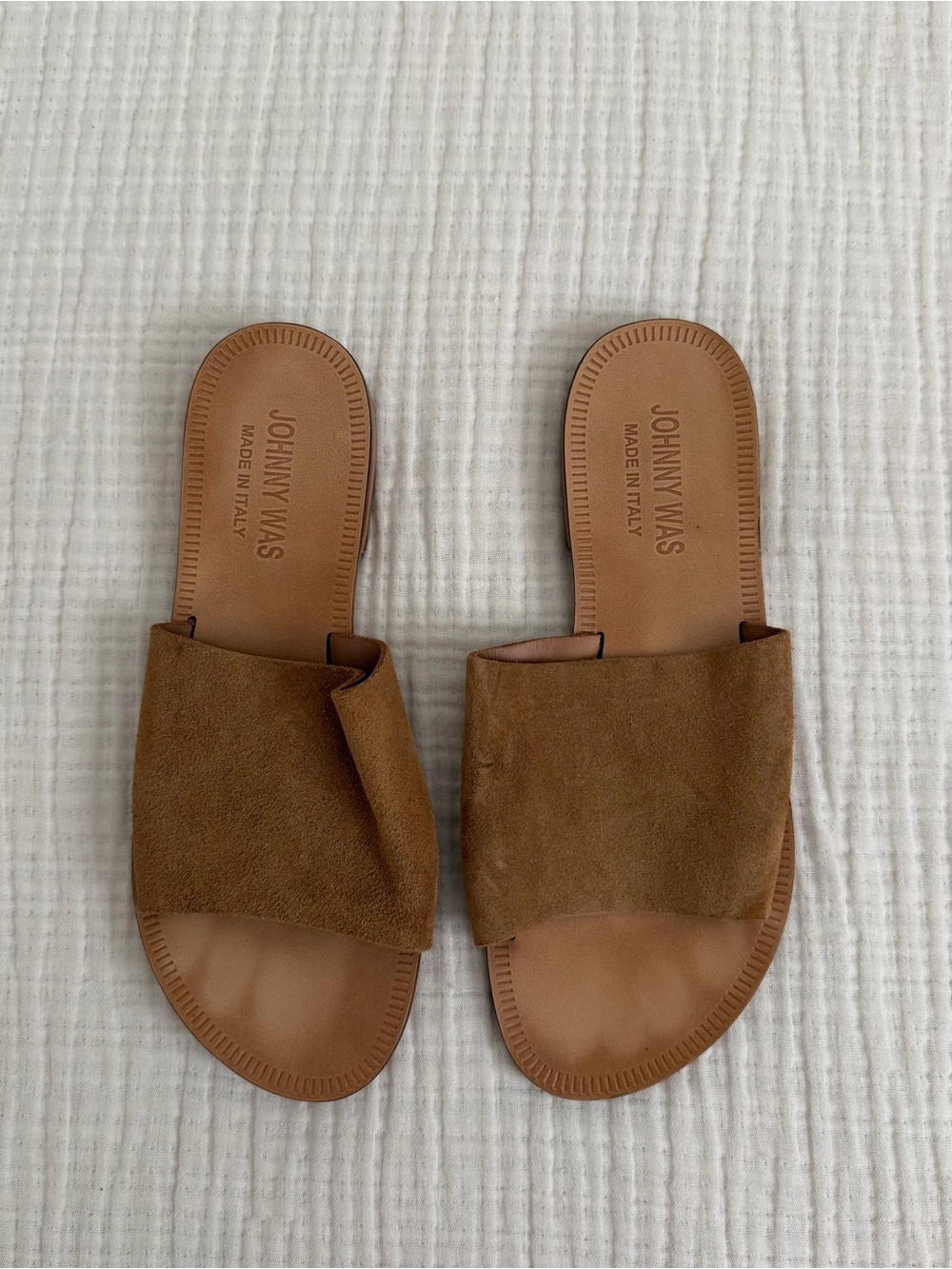Johnny Was Camilla Tan Suede Italian Slide Sandals